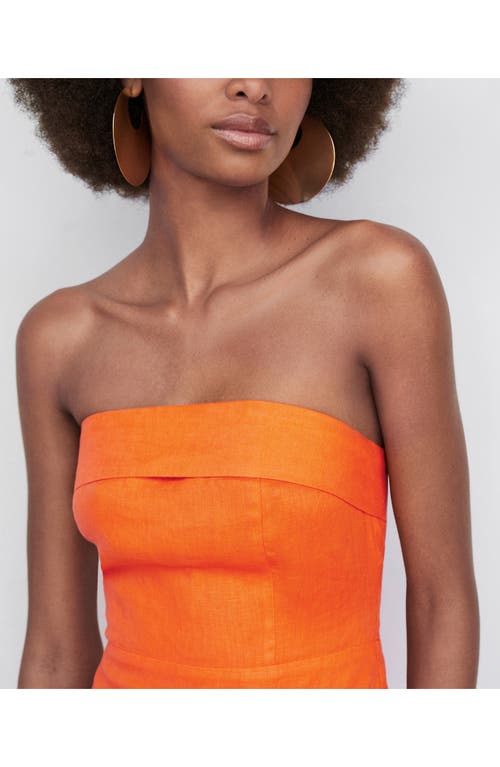 Mango Strapless Linen Dress In Orange