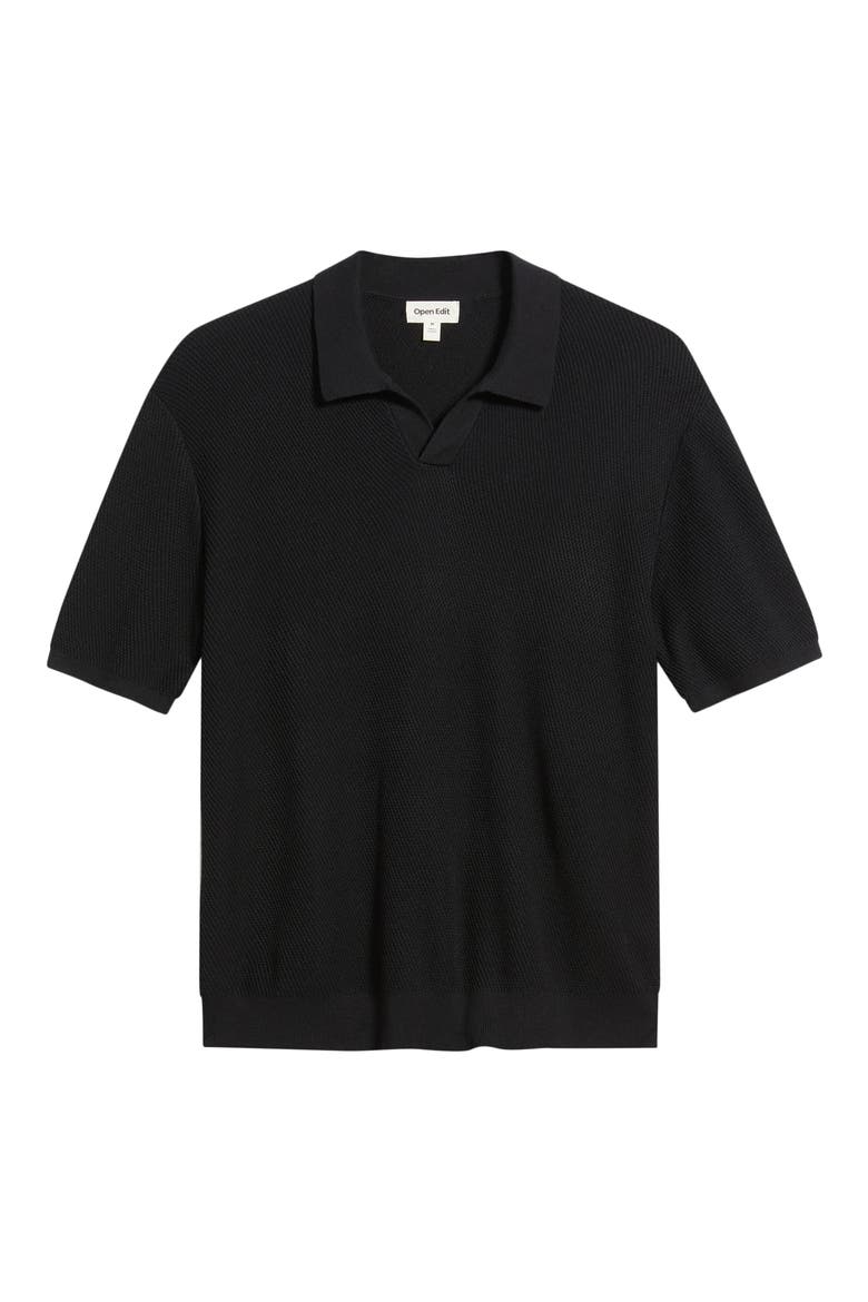 Diagonal Stitch Short Sleeve Polo Sweater, Alternate, color, BLACK