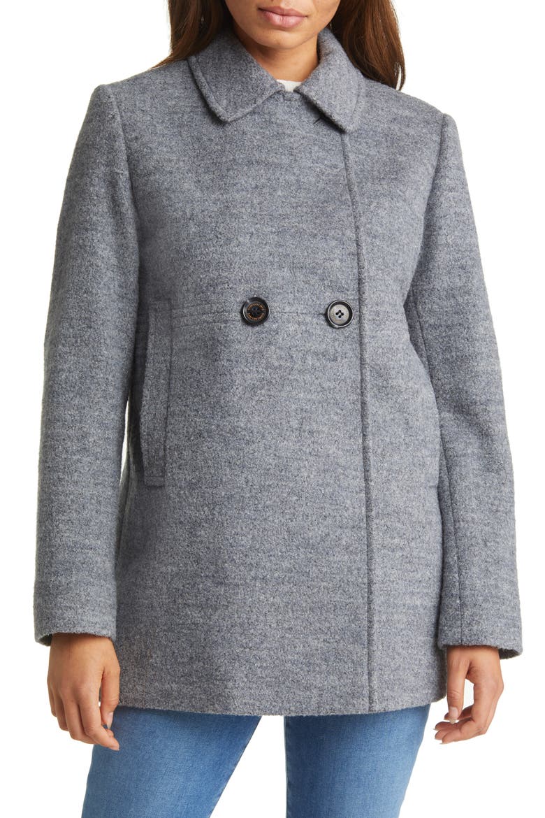 Double Breasted Bouclé Peacoat, Alternate, color, GREY