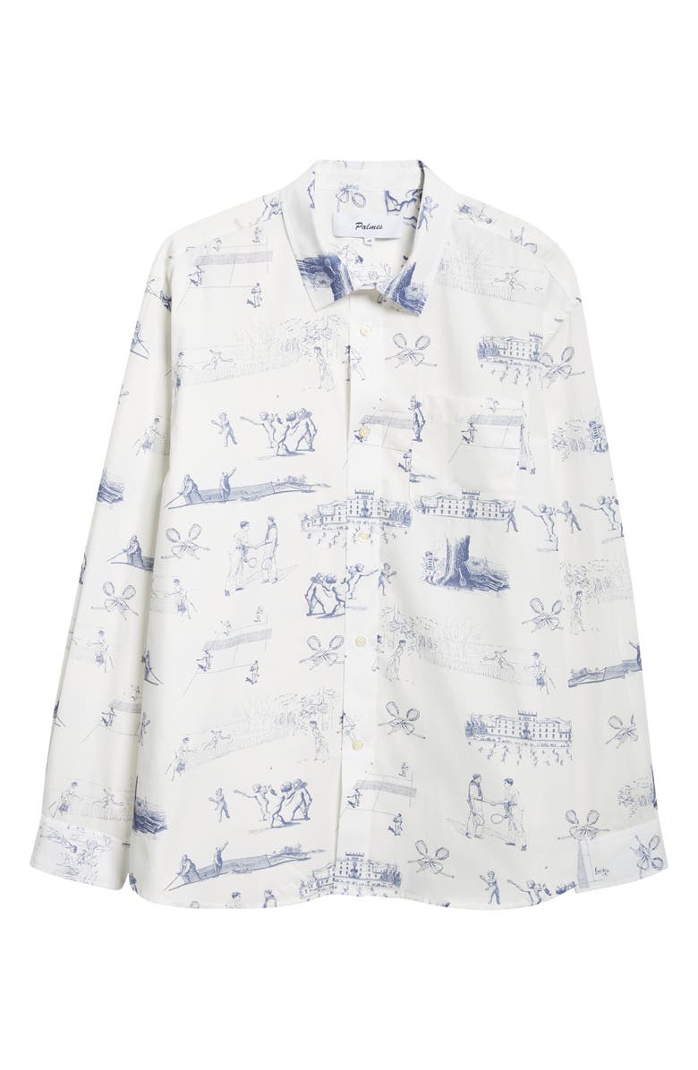 PALMES Tennis Print Cotton Poplin Button-Up Shirt, Alternate, color, White