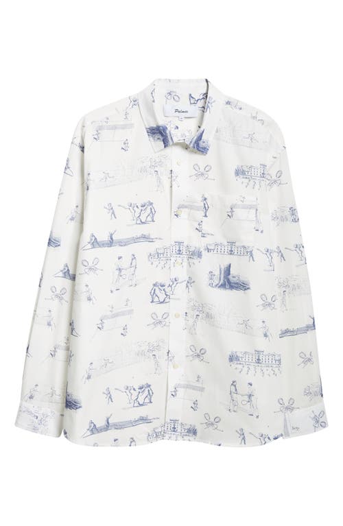 Palmes Tennis Print Cotton Poplin Button-up Shirt In White