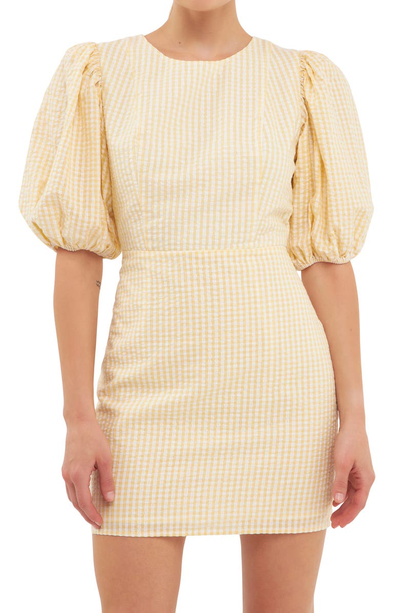 English Factory Metallic Gingham Puff Sleeve Minidress, Alternate, color, 