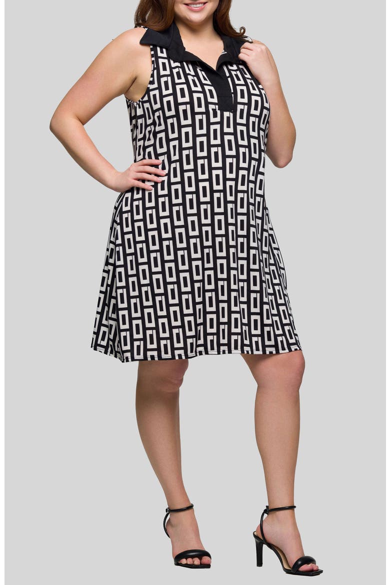 Johnny Collar Sleeveless Shift Dress, Alternate, color, BLACK MULTI
