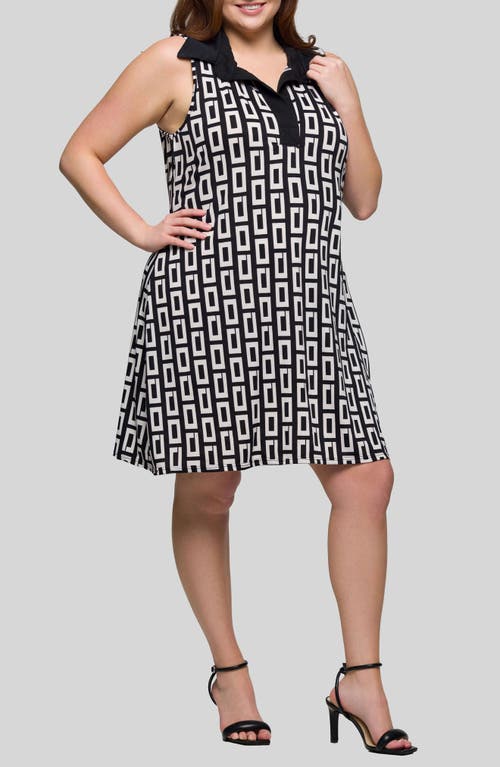 Shop 24seven Comfort Apparel Johnny Collar Sleeveless Shift Dress In Black Multi