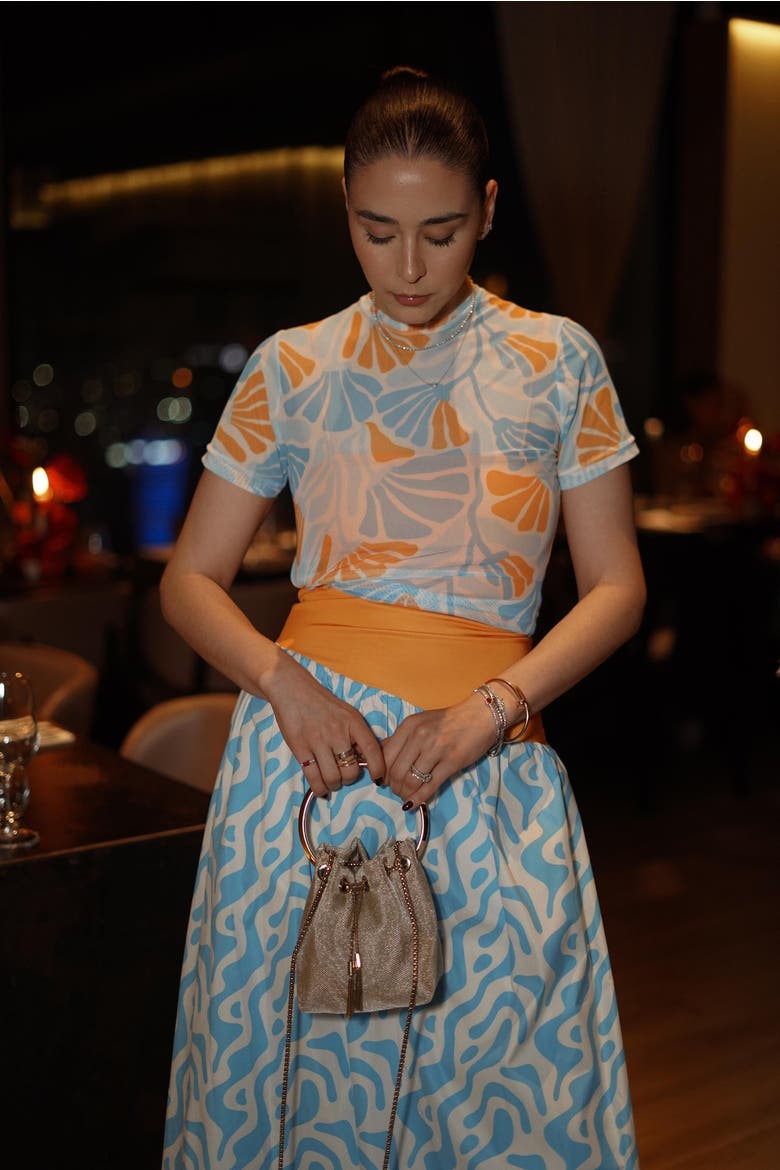Bubble Midi Dress, Alternate, color, Blue and Orange