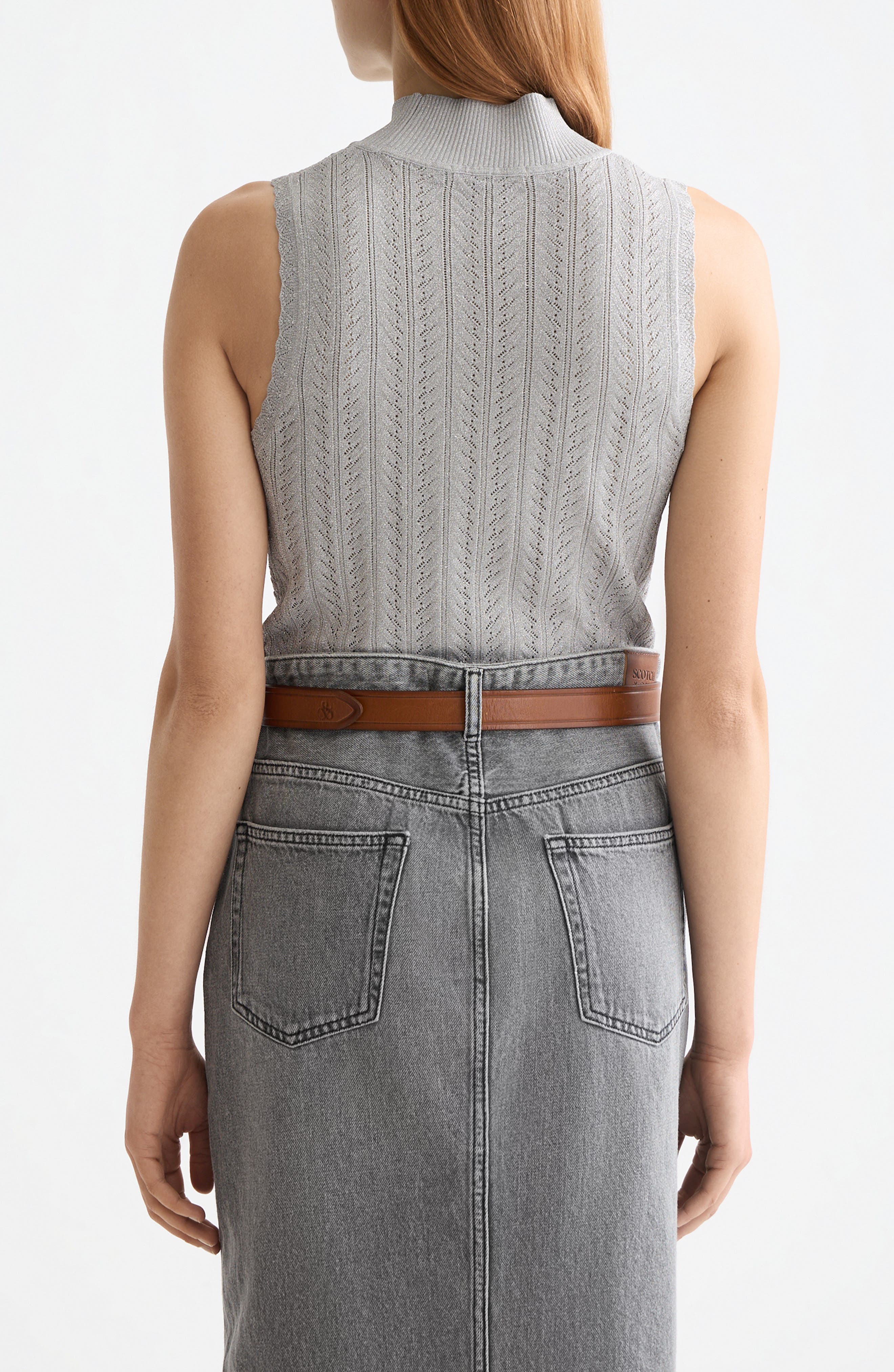 Metallic Pointelle Sleeveless Turtleneck Sweater - image 2
