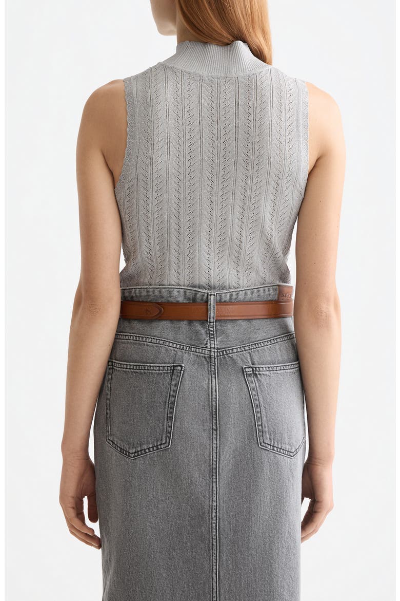 Metallic Pointelle Sleeveless Turtleneck Sweater, Alternate, color, SILVER