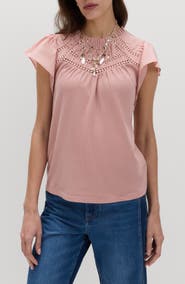 PER UNA BY M&S Circle Trim Flutter Sleeve Cotton Top