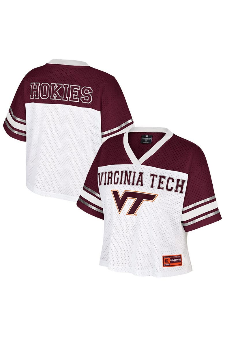 Women's Colosseum  White Virginia Tech Hokies Treasure Cropped Football Jersey, Main, color, White