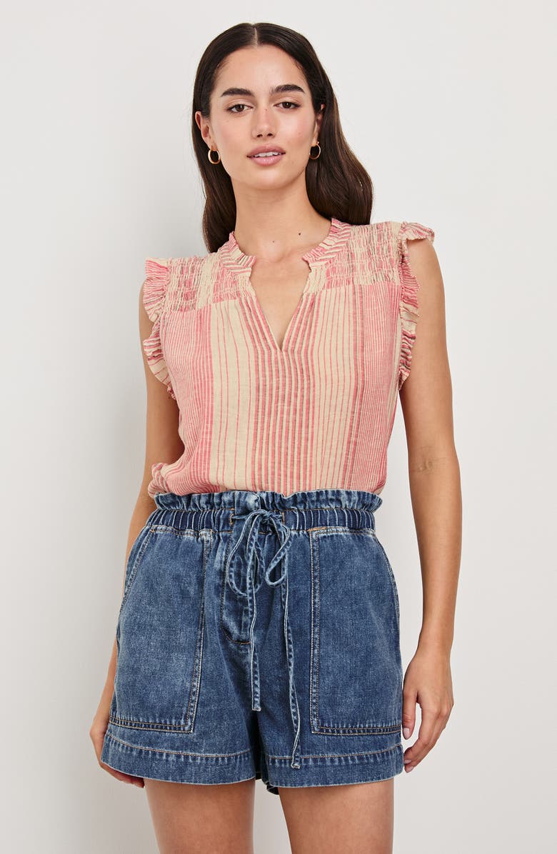 Rails Arlene Stripe Linen Blend Ruffle Shoulder Top, Alternate, color,