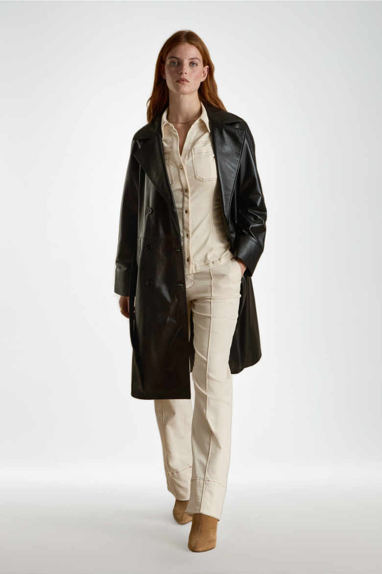 Sloane Leather Trench Coat, Alternate, color, Black