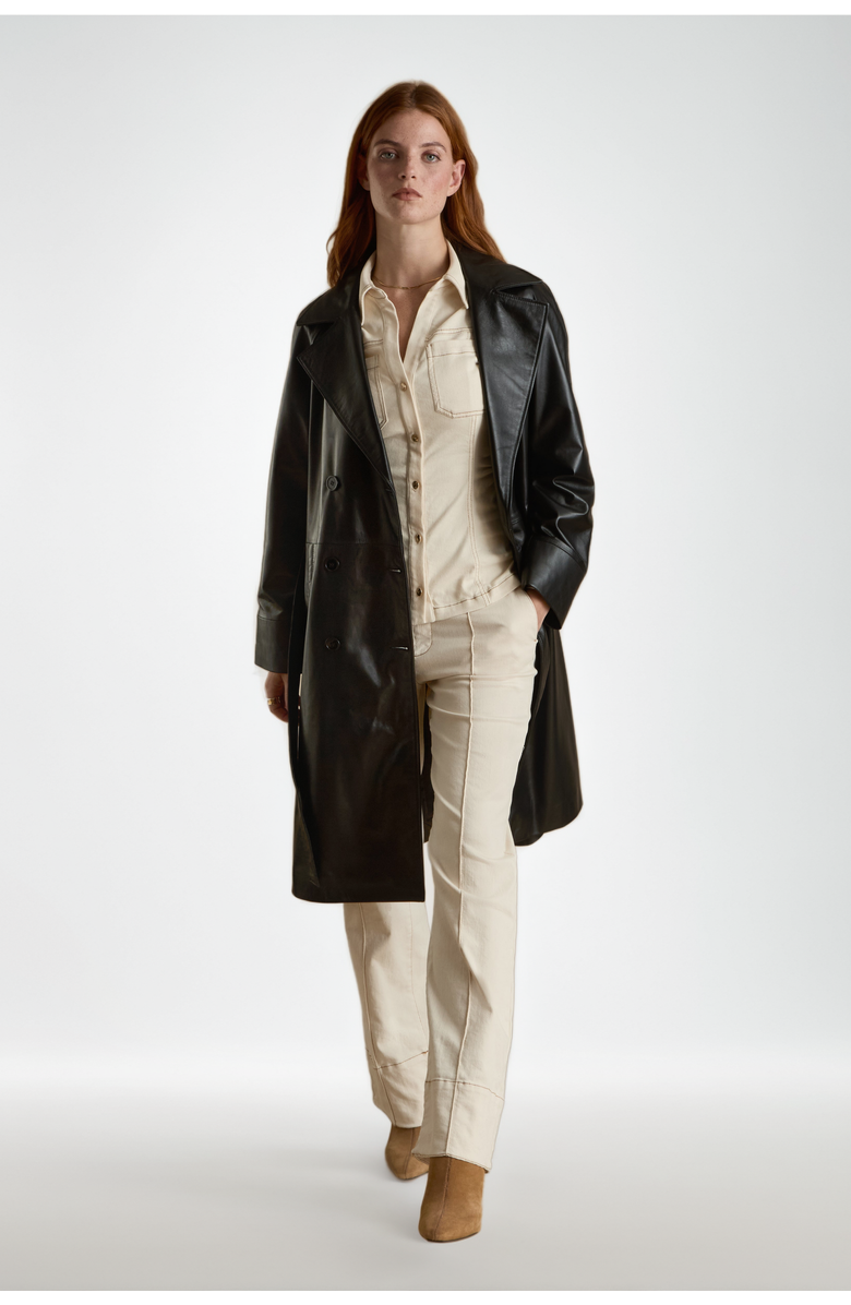 Furniq UK Sloane Leather Trench Coat, Alternate, color, Black