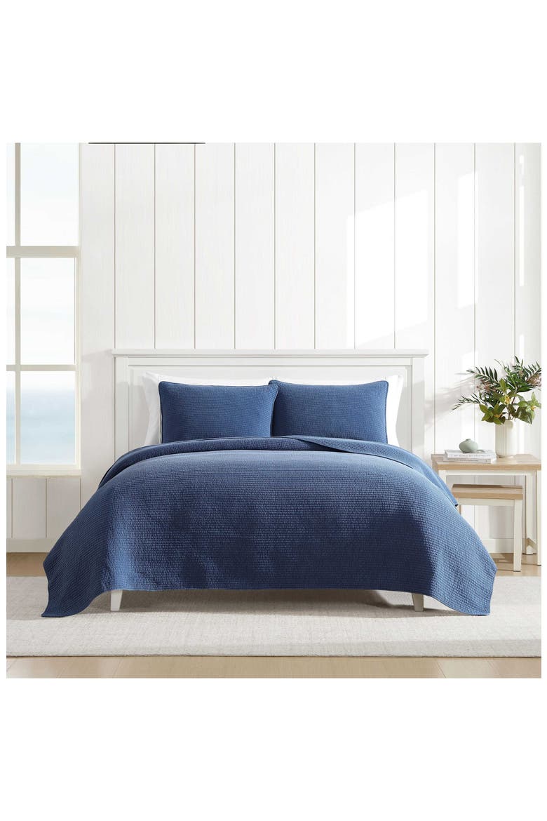 Seashore Stitch Cotton King Quilt Sham Set, Alternate, color, NAVY