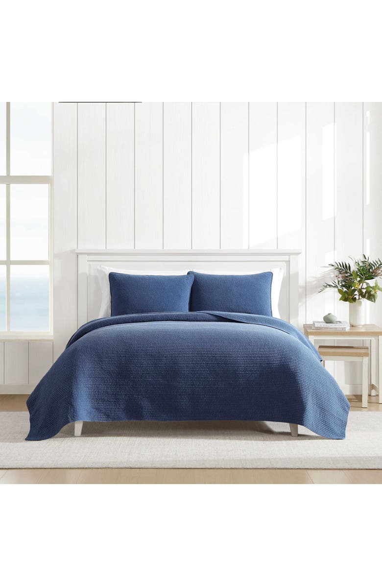 Nautica Seashore Stitch Cotton King Quilt Sham Set, Alternate, color, Navy
