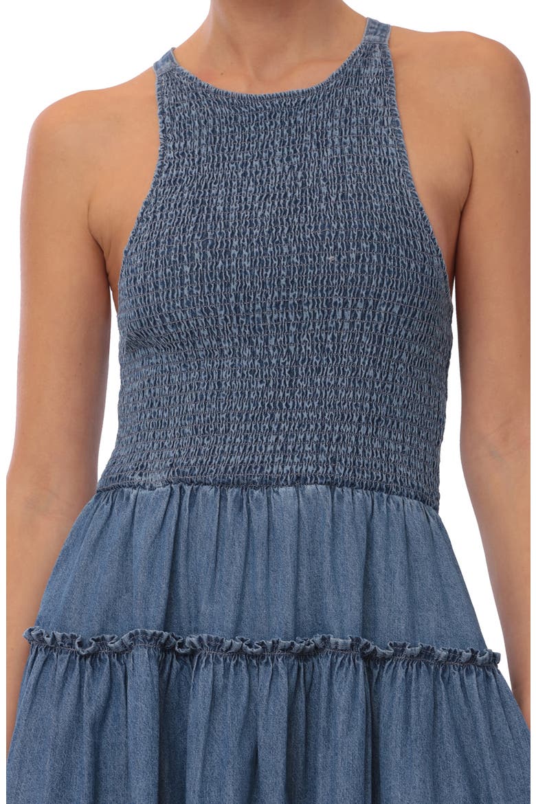 Smocked Bodice Chambray Midi Dress, Alternate, color, LIGHT WASH
