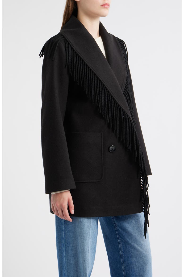 Fringe Shawl Collar Coat, Alternate, color, BLACK