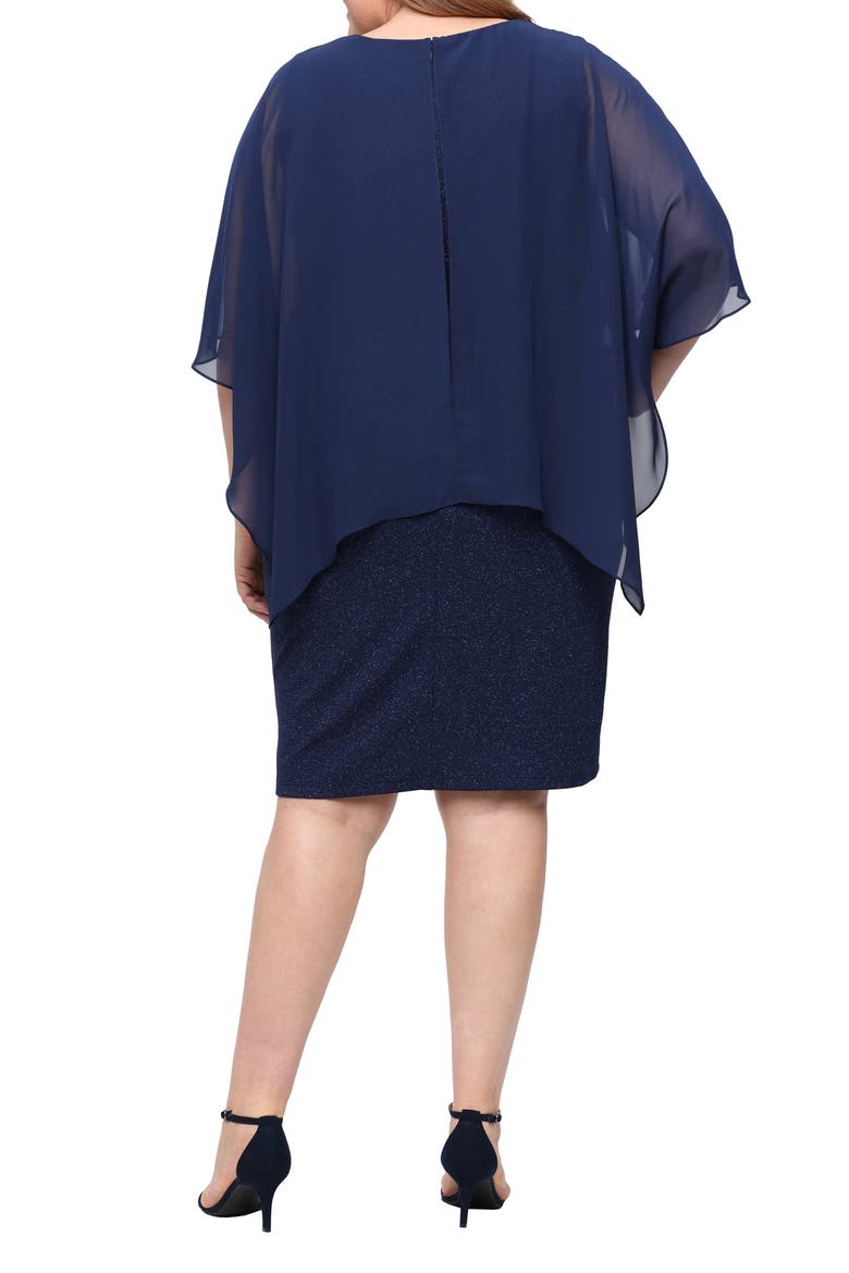 Glitter Chiffon Sheath Dress, Alternate, color, NAVY