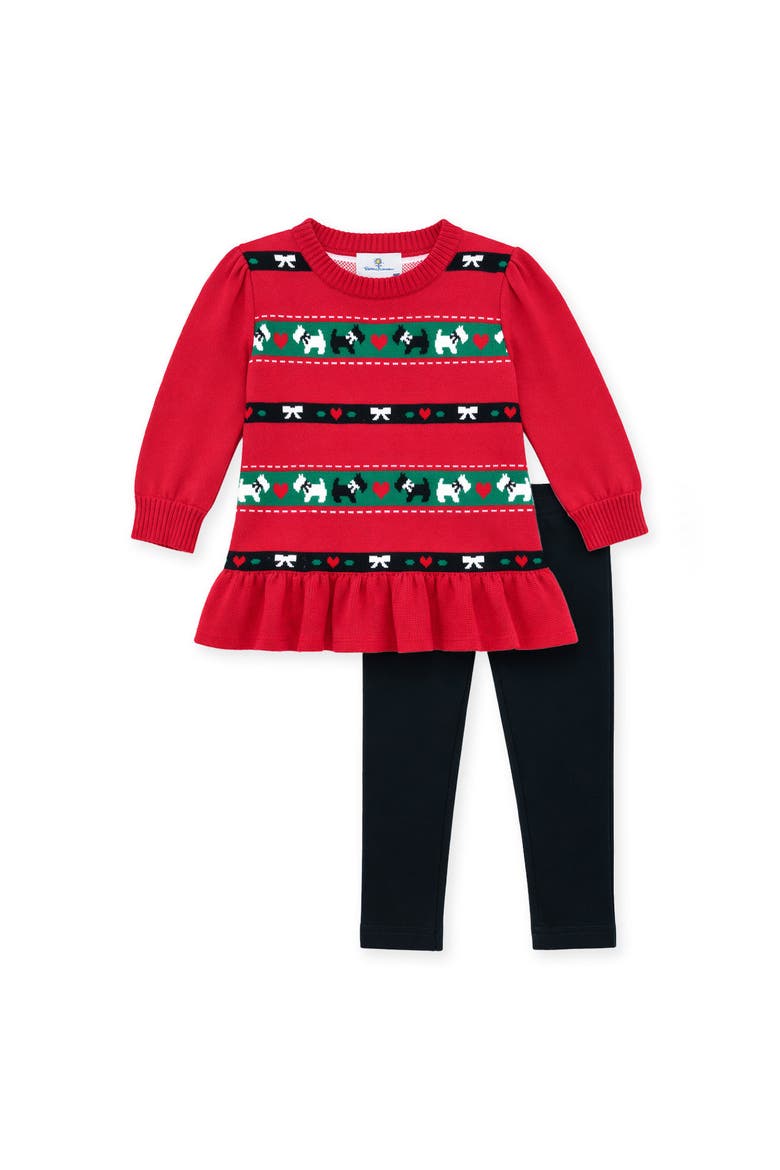 Sweater Tunic Set with Scotty Dogs, Bows, & Hearts, Main, color, Red, Navy, Green & White Multi