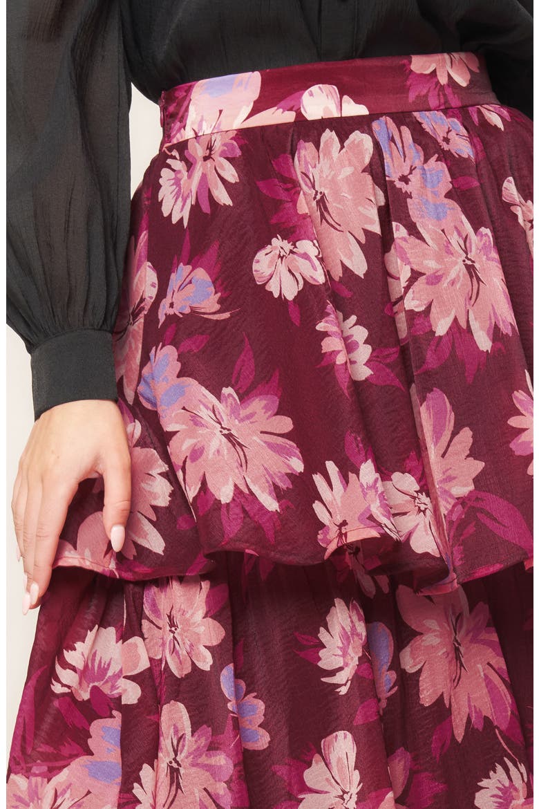 Floral Layered Maxi Skirt, Alternate, color, BURGUNDY
