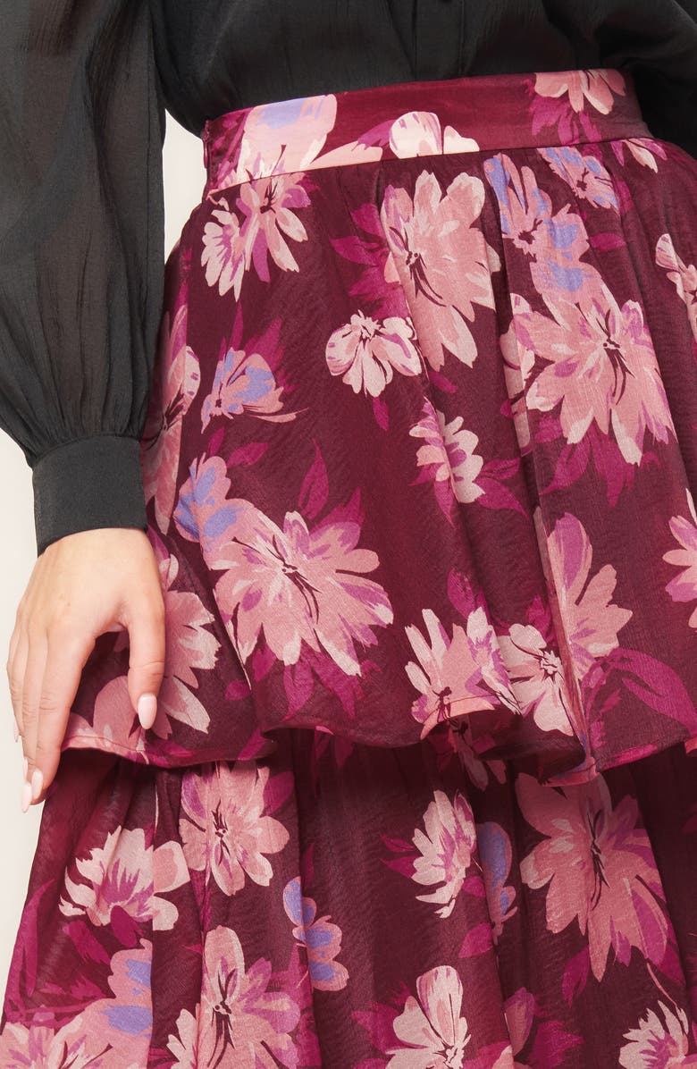 FLYING TOMATO Floral Layered Maxi Skirt, Alternate, color, Burgundy
