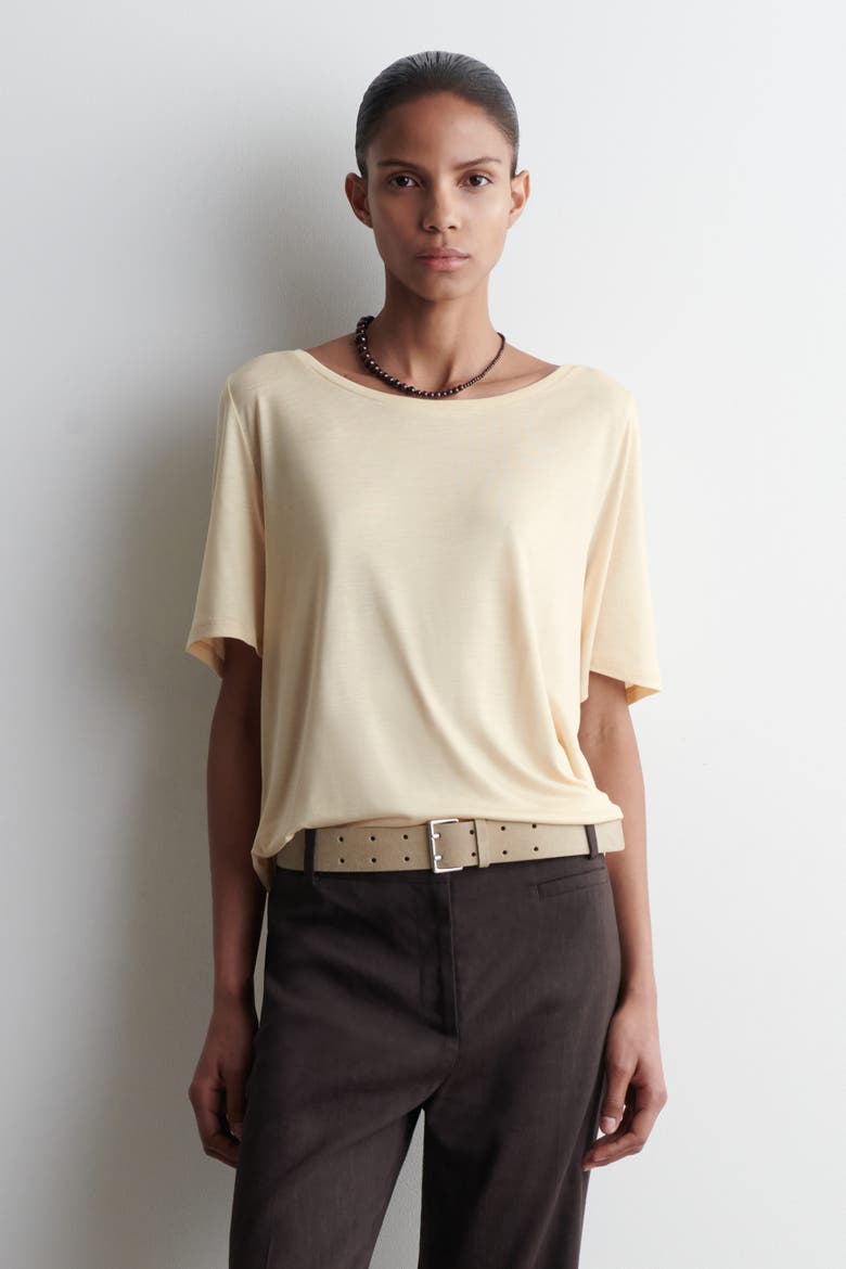 Relaxed Scoop-Neck T-Shirt, Main, color, LIGHT BEIGE