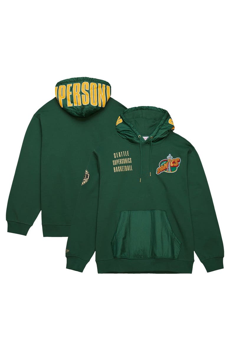 Mitchell & Ness Men's Mitchell & Ness Green Seattle SuperSonics Hardwood Classics Team OG 2.0 Vintage Logo Fleece Pullover Hoodie, Main, color, 