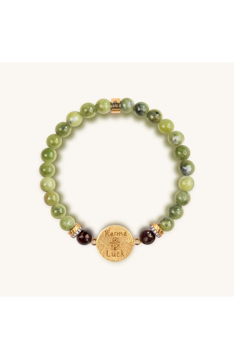 Karma and Luck Transportive Energy Jade Stone Hamsa Bracelet, Alternate, color, Green/Burgundy
