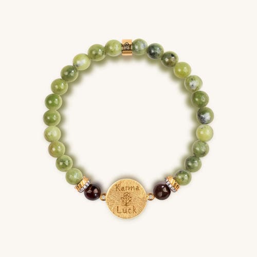Karma And Luck Transportive Energy Jade Stone Hamsa Bracelet In Green/burgundy