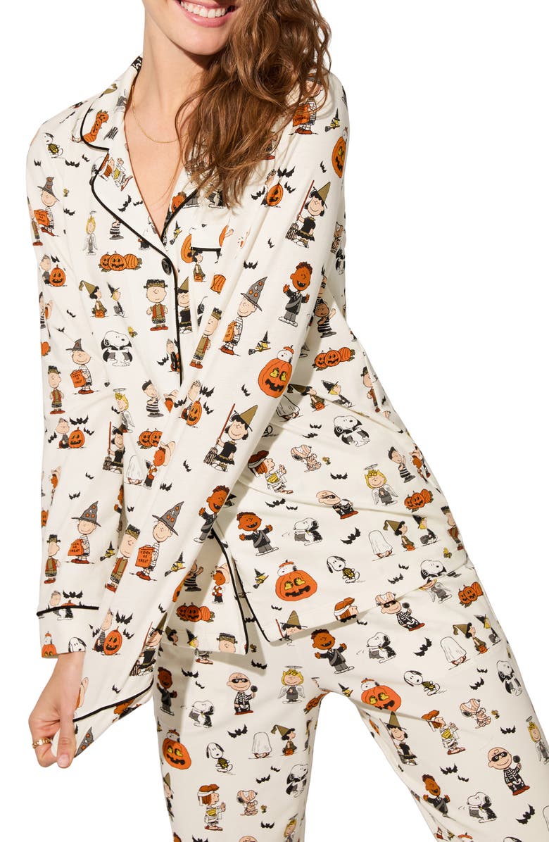 BedHead Pajamas Print Stretch Organic Cotton Jersey Pajamas, Alternate, color, Snoopys Halloween