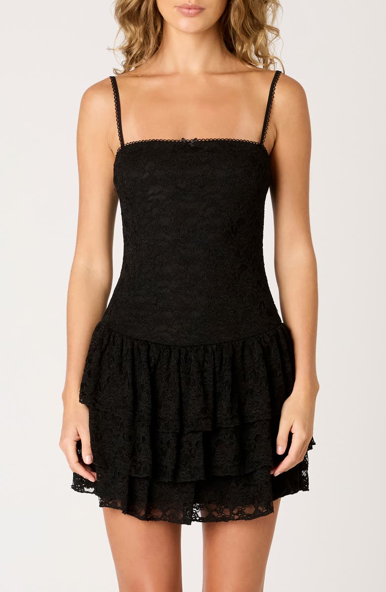 Nia Audrey Lace Tiered Cocktail Dress, Alternate, color, Black