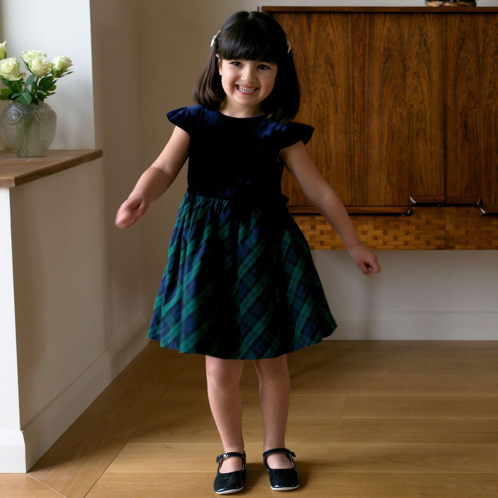 Rachel Riley Velvet Blackwatch Check Party Dress | Nordstrom