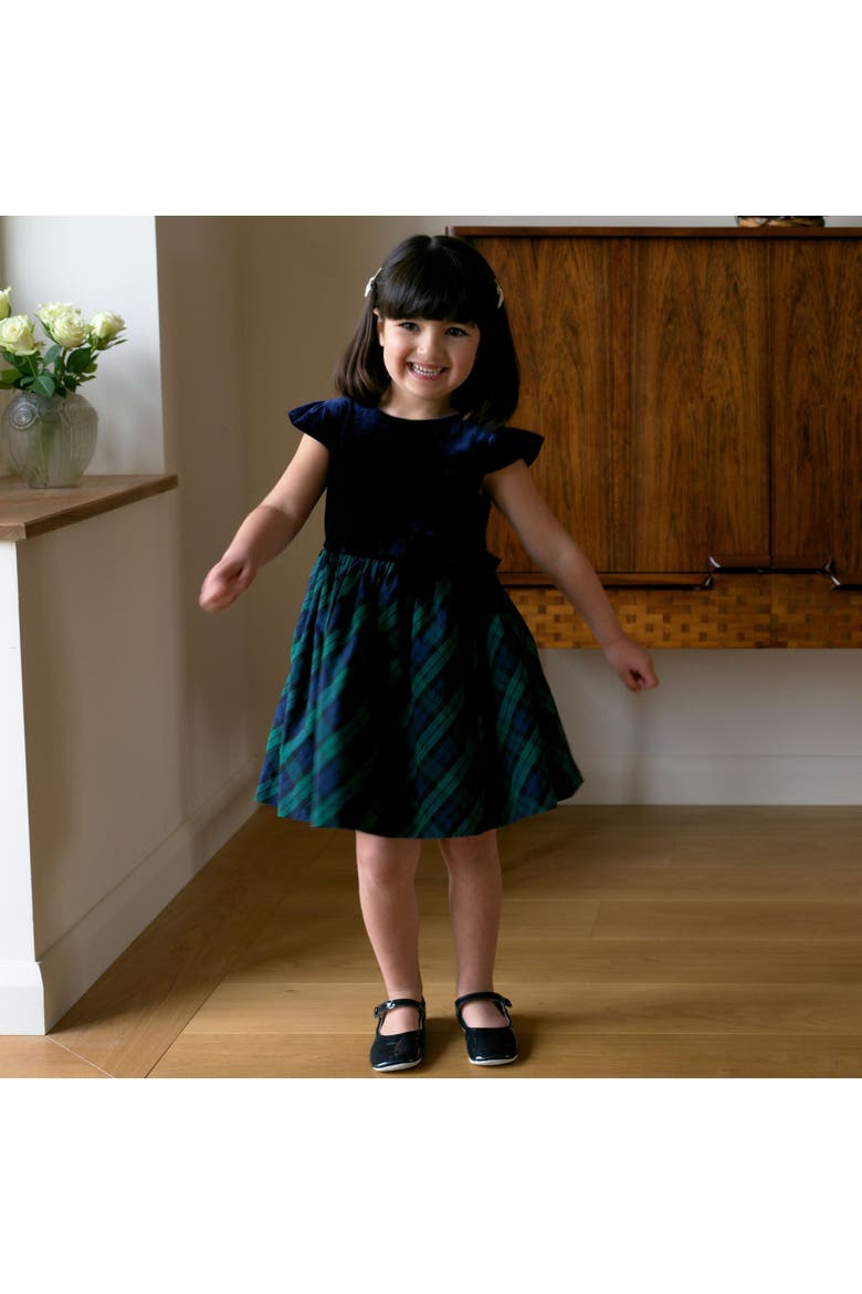 Velvet Blackwatch Check Party Dress, Alternate, color, Navy