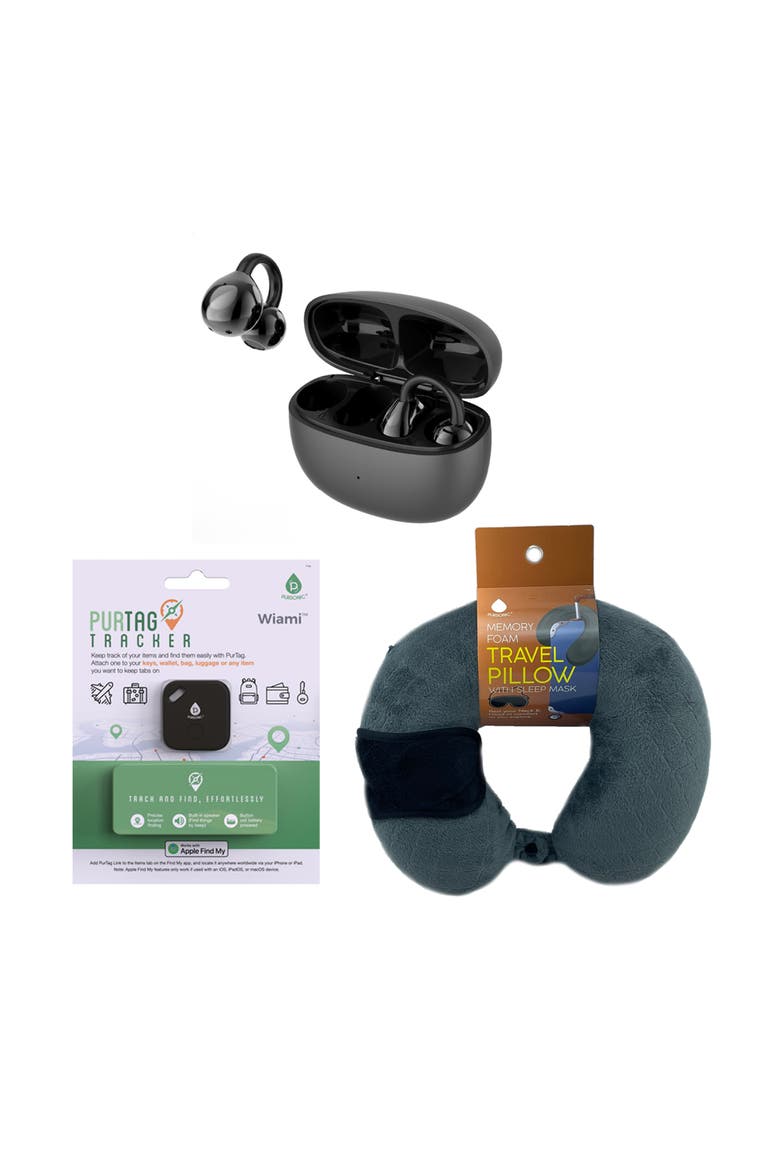 Earbuds, Purtag Tracker & Travel Pillow Set, Main, color, Black