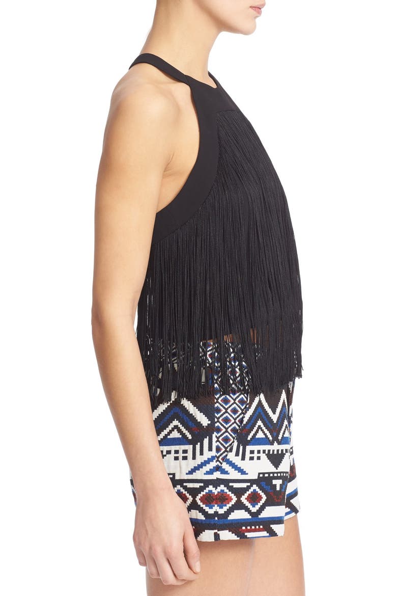 'Retreat' Fringed Halter Top, Alternate, color, BLACK