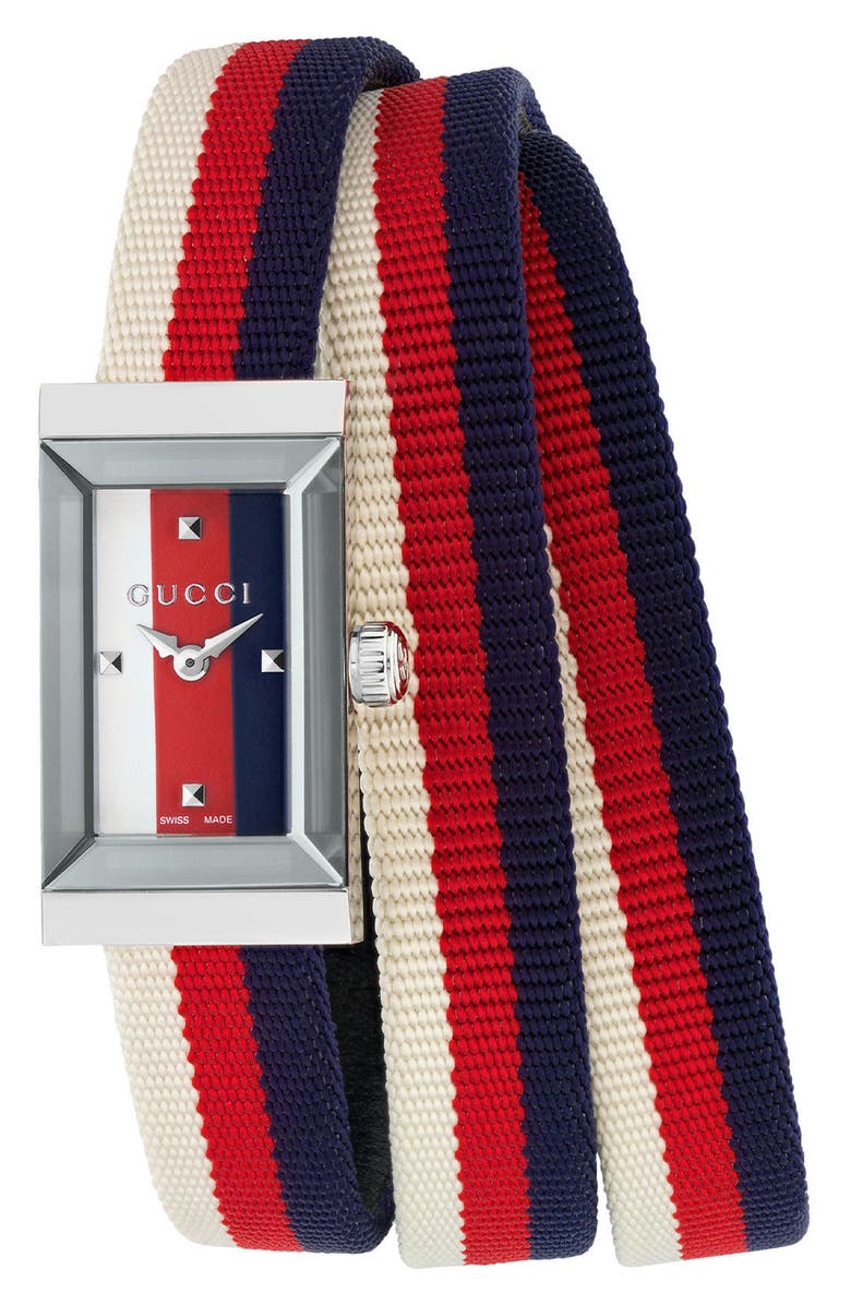 Gucci G-Frame Rectangular Nylon Strap Watch, 14mm x 25mm, Main, color,