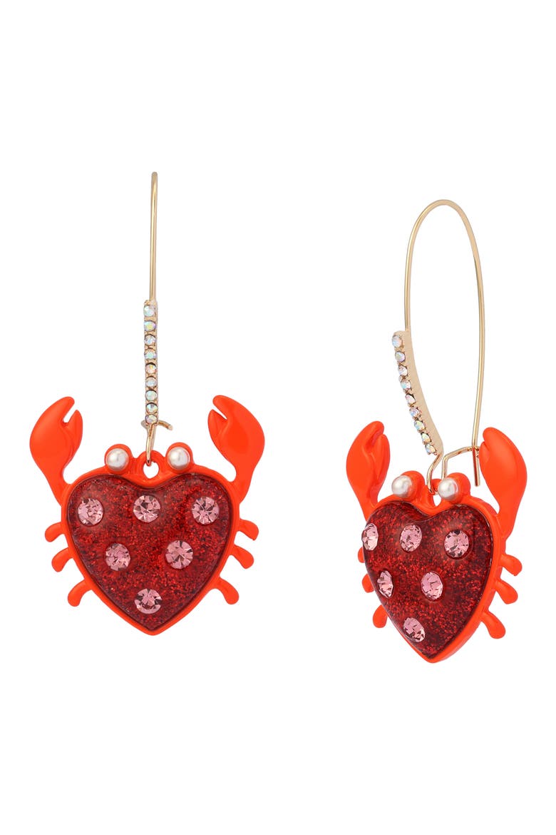 Crab Drop Earrings, Main, color, RED