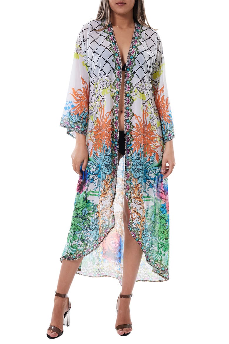 Mixed Print Chiffon Duster, Main, color, GREEN