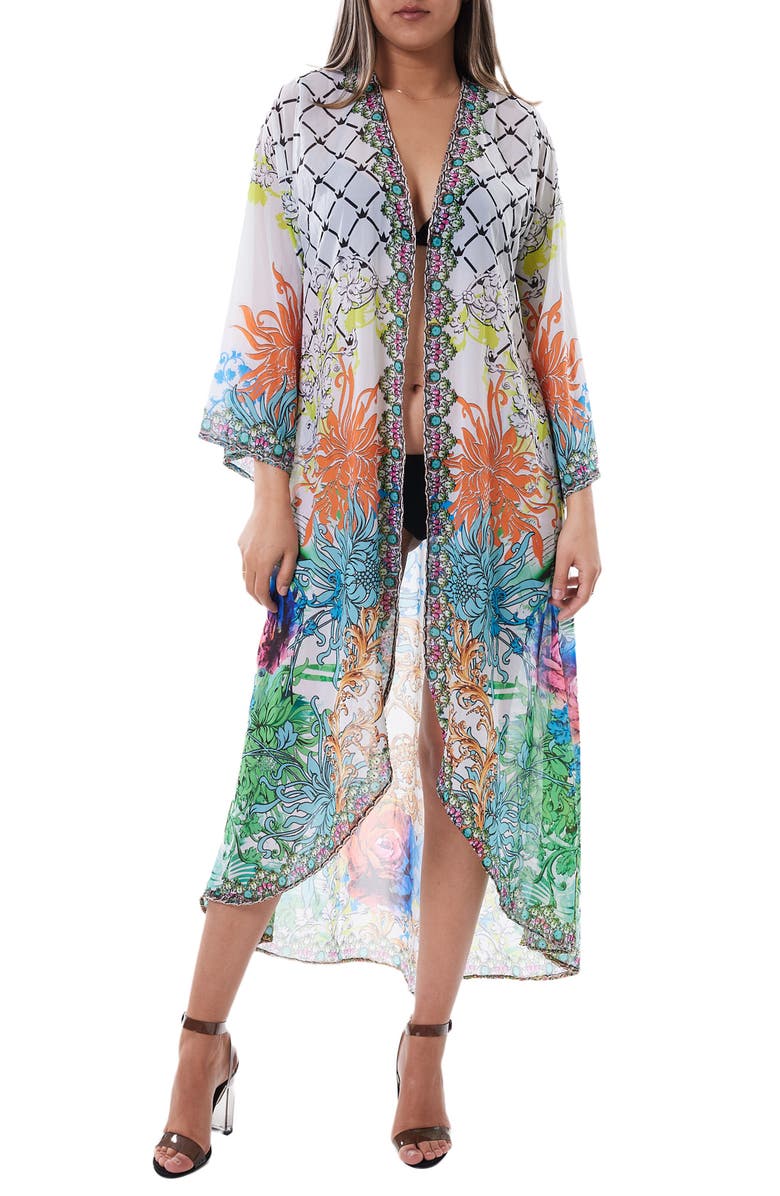 RANEES Mixed Print Chiffon Duster, Main, color, Green
