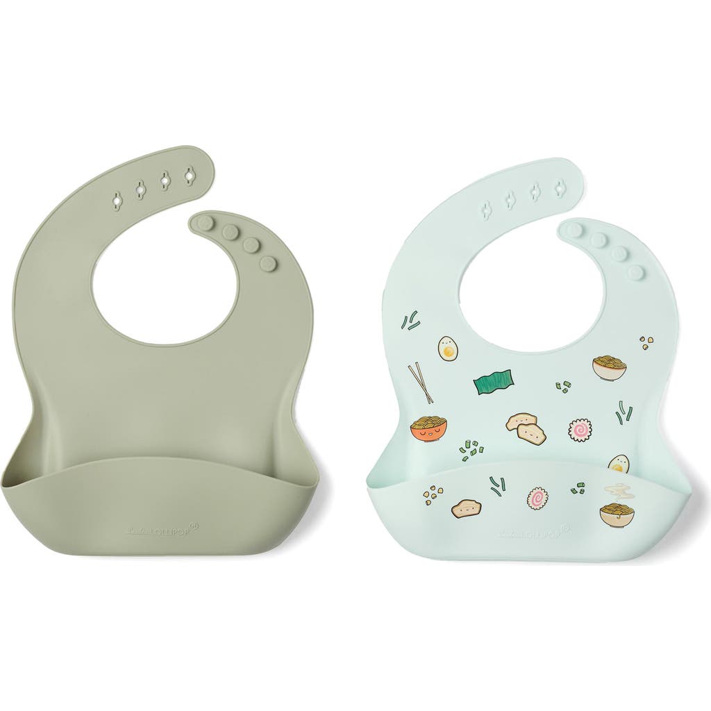 Shop Loulou Lollipop 2-pack Silicone Bibs In Ramen/sage