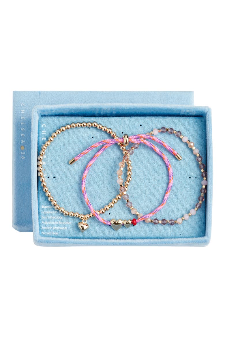 Gift Boxed Assorted 3-Pack Beaded Bracelets, Main, color, PINK MULTI- GOLD