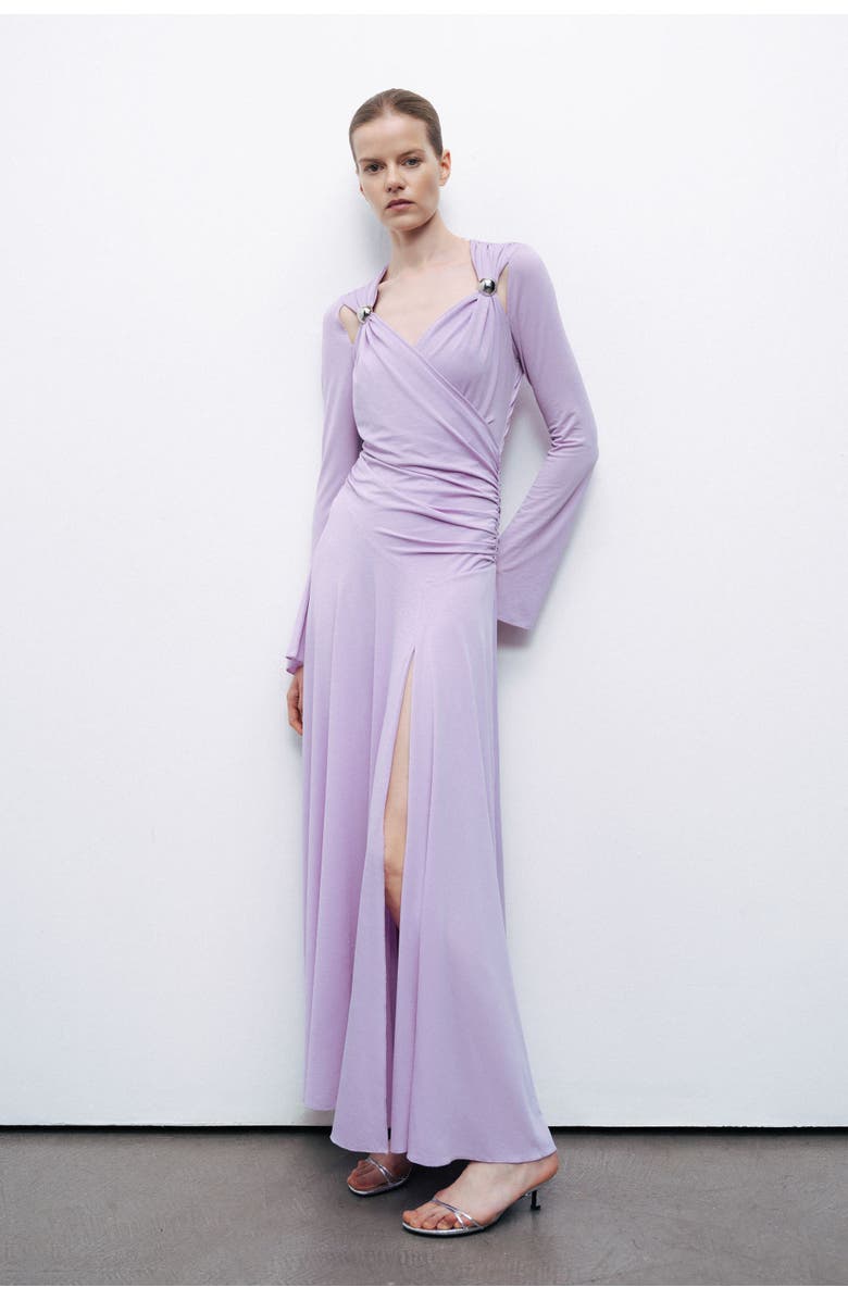 Nocturne Long Sleeve Maxi Dress with Accessory Detail, Alternate, color, 