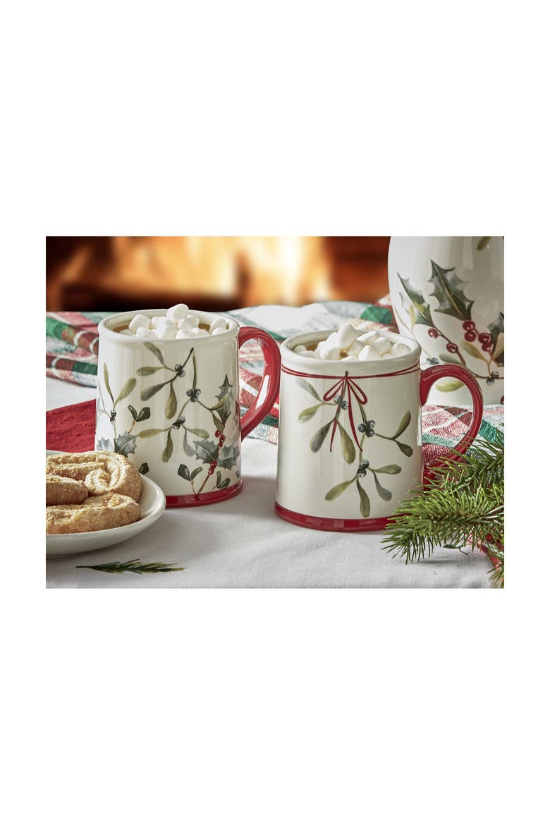 Kisses Under The Mistletoe Ceramic Mug Christmas Drinkware, Alternate, color, Red