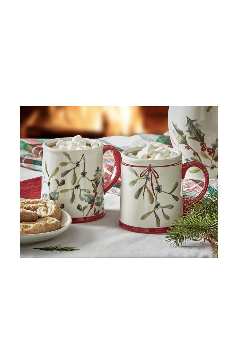 tag Kisses Under The Mistletoe Ceramic Mug Christmas Drinkware, Alternate, color, Red