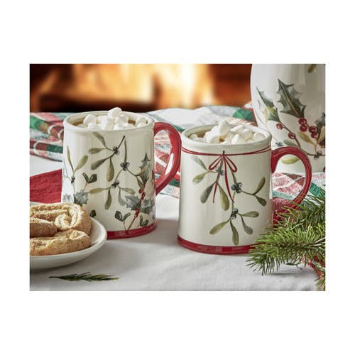 Tag Kisses Under The Mistletoe Ceramic Mug Christmas Drinkware In Multi