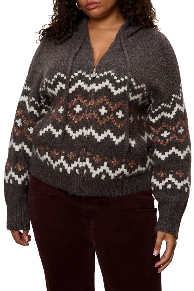Fair Isle Zip-Up Sweater Hoodie, Main, color, MOCHA BROWN