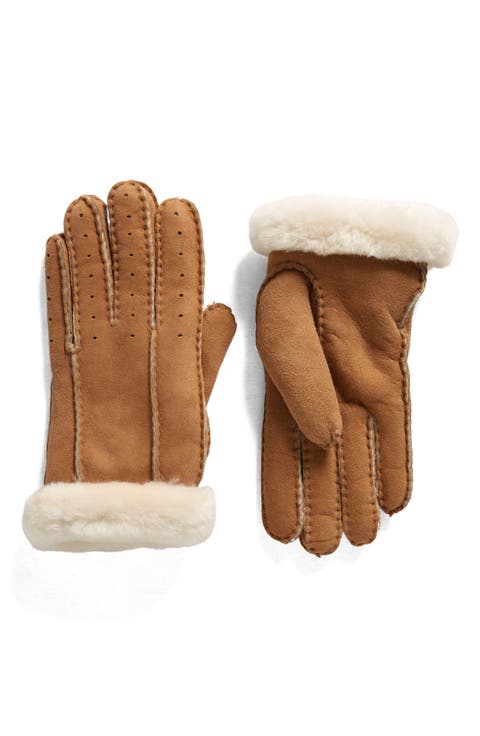Classic Perforated Genuine Dyed Shearling Gloves