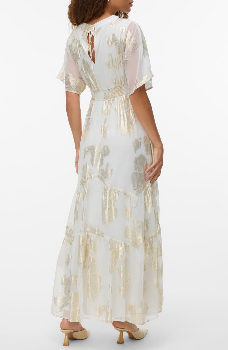 VERO MODA Chili Metallic Ruffle Maxi Dress, Alternate, color, Cloud Dancer Detail