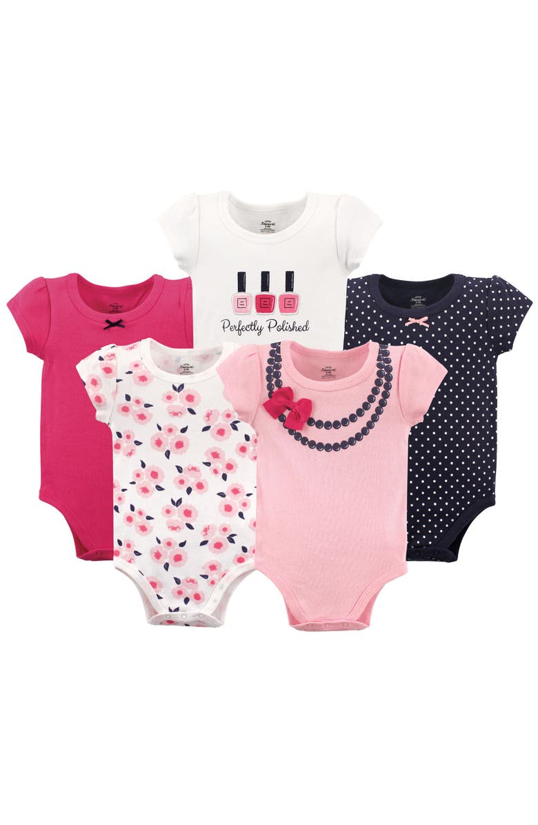 Little Treasure 5Pk Bodysuits, Main, color, Bow Necklace
