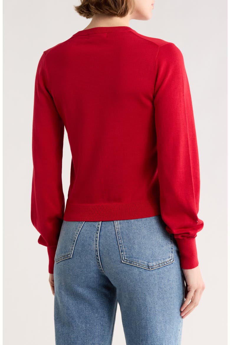 Cotton Crewneck Cardigan, Alternate, color, CHERRY RED