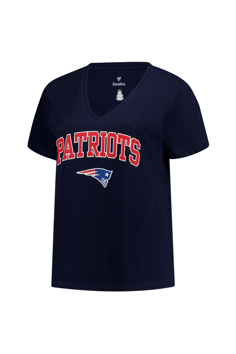 Women's Fanatics Navy New England Patriots Plus Size Arch Over Logo V-Neck T-Shirt, Alternate, color, Navy